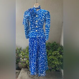 Vintage Rickie Freeman Teri Jon silk chiffon outfit jacket skirt blue white 8